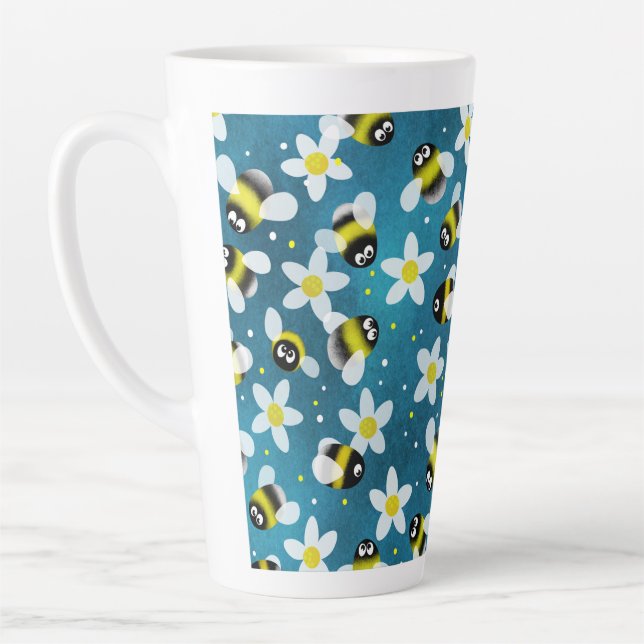 Caneca De Café Latte Abelhas de zumbido reproduzíveis (Azul de Denim) (Esquerda)