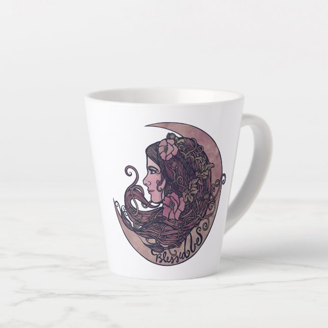 Caneca De Café Latte Abençoado Seja Deusa Lua Arte Pagan (Ângulo direito)