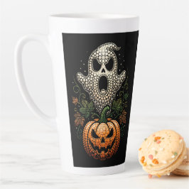 Caneca De Café Latte Abóbora de Crânio de Halloween Arte de Ponto Assus