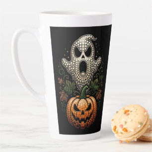 Caneca De Café Latte Abóbora de Crânio de Halloween Arte de Ponto Assus