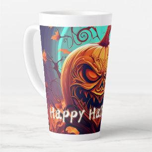 Caneca De Café Latte Abóbora de Halloween Galho Torcido Ornamentada