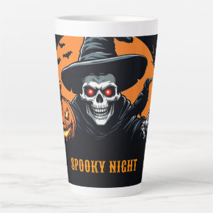 Caneca De Café Latte Abóbora de Halloween Luminosa Com Esqueleto de Hal