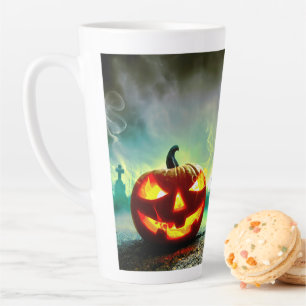 Caneca De Café Latte Abóbora de Halloween luminosa do SlipperyJoe wa