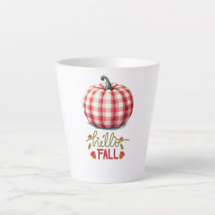 Caneca De Café Latte Abóbora de xadrez de outono
