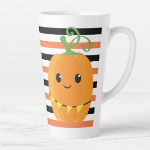 Caneca De Café Latte Abóbora Fofa Halloween Outono Laranja Listras Pret