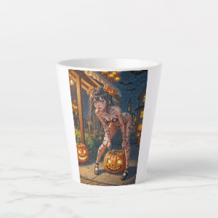 Caneca De Café Latte Abóbora Monstruosa de Halloween & Garota Raposa-Mo