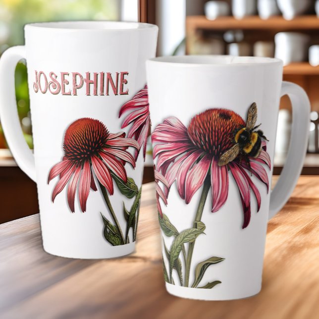 Caneca De Café Latte Abóbora Roxa Echinacea Bumblebee (Criador carregado)