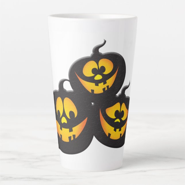 Caneca De Café Latte Abóboras de Halloween com Expressões Engraçadas (Frente)