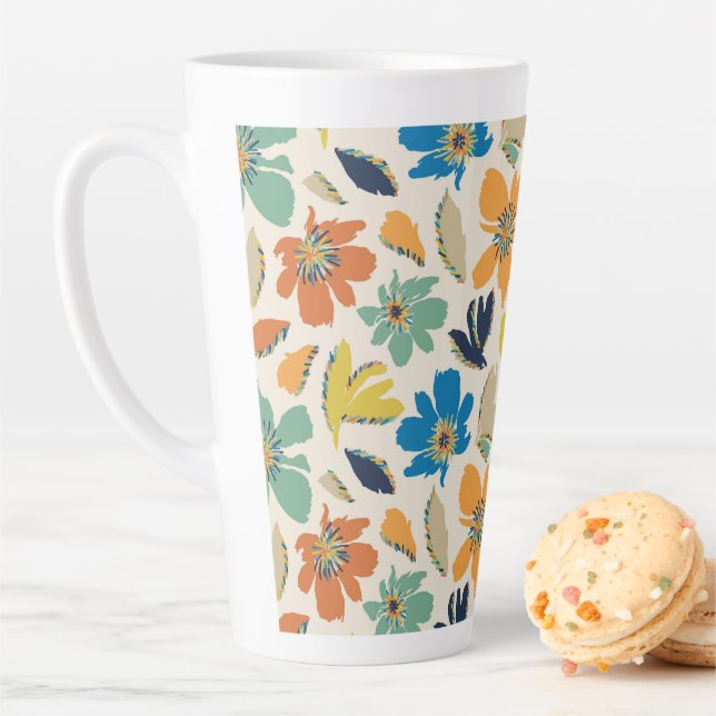 Caneca De Café Latte Abstract Hand-Drawn Boho Floral Pattern (In Situ)