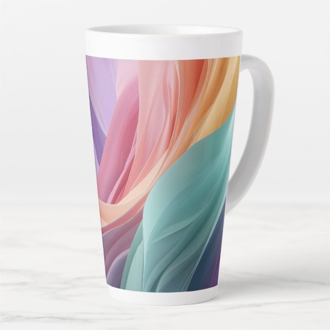 Caneca De Café Latte Abstract Pastel Fabric Waves  (Ângulo direito)