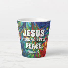 Caneca De Café Latte Abstrato Azul Vermelho Verde JESUS DÁ PAZ REAL