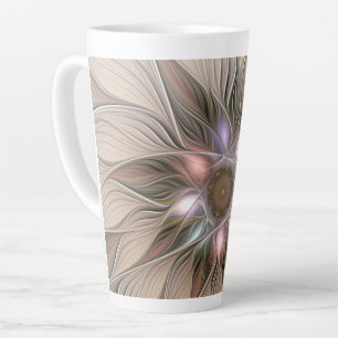 Caneca De Café Latte Abstrato Beige Brown Floral Fractal de Flor Joyful