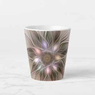 Caneca De Café Latte Abstrato Beige Brown Floral Fractal de Flor Joyful