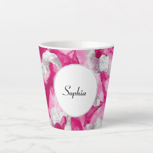 Caneca De Café Latte Abstrato de Glama de Prata Rosa
