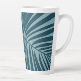 Caneca De Café Latte abstrato de palma e folha tropical em cinza azul