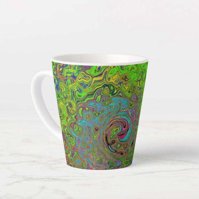Caneca De Café Latte Abstrato do Groovy Verde limão e espiral azul (Ângulo esquerdo)