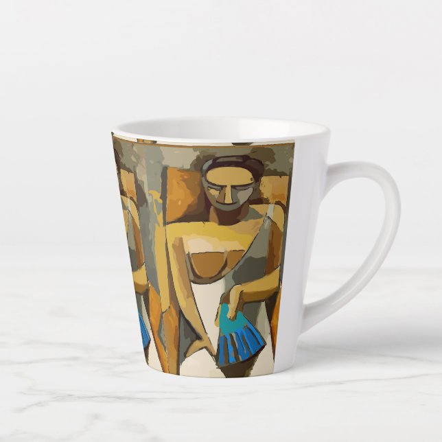 Caneca De Café Latte Abstrato Faces, adicionar texto, Coffee Mug (Direita)