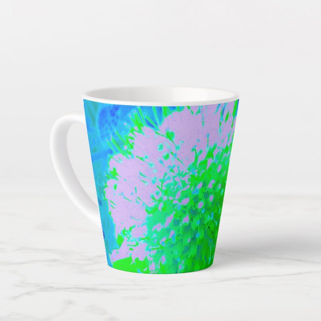 Caneca De Café Latte Abstrato - Flor retrógrado na Lavanda e no Verde l (Ângulo esquerdo)