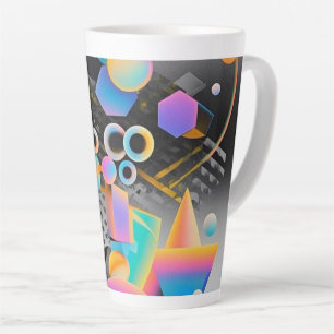 Caneca De Café Latte Abstrato geométrica vibrante e branca