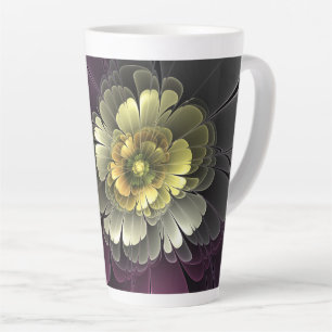 Caneca De Café Latte Abstrato Modern Purpur Khaki Cinza Flor Fractal