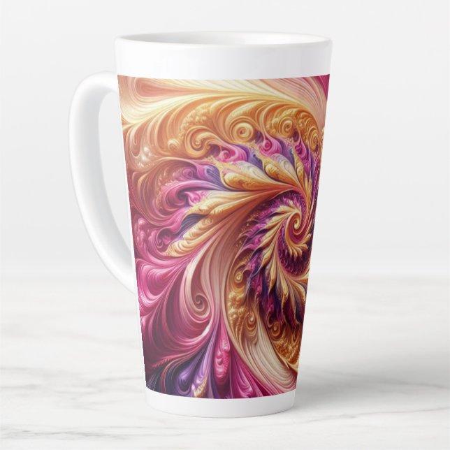 Caneca De Café Latte Abstrato Moderno Girando Rosa, Dourado e Roxo (Ângulo esquerdo)
