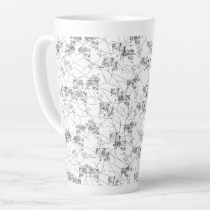 Caneca De Café Latte Abstrato preto e branco com repetição, s