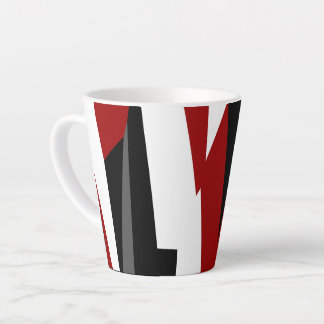 Caneca De Café Latte Abstrato preto e branco vermelho