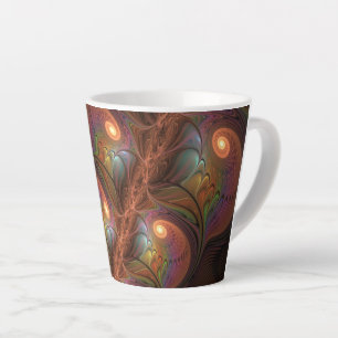 Caneca De Café Latte Abstrato Trippy Marrom Fluorescente Colorido Fract