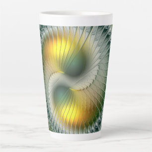 Caneca De Café Latte Abstrato Verde Yin Yang - Fractal Colorido