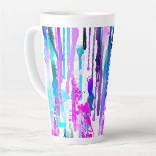 Caneca De Café Latte Abstrato Watercolor Drives Blue Turquoise Pink