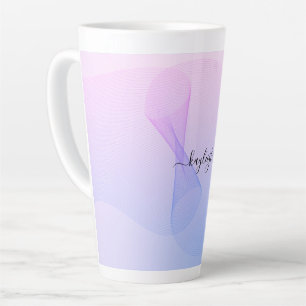 Caneca De Café Latte Abstrato Wavelines Azul Rosa