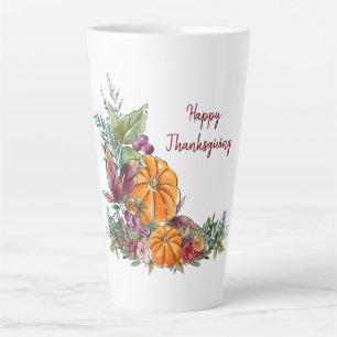 Caneca De Café Latte Ação de Graças Watercolor Pumpkins Autumn