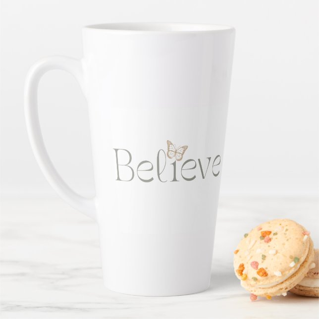 Caneca De Café Latte Acredite na Borboleta, Presente Inspirador de Bem- (In Situ)
