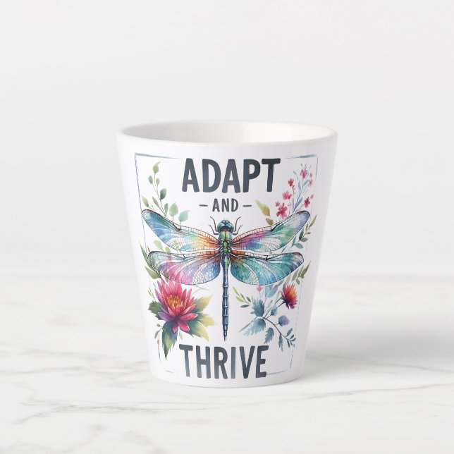 Caneca De Café Latte Adaptar e prosperar - Dragonfly Artística (Frente)