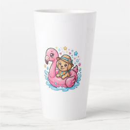Caneca De Café Latte Adesivo de Flamingo de Piscina Cachorrinho Kawaii