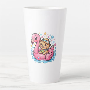 Caneca De Café Latte Adesivo de Flamingo de Piscina Cachorrinho Kawaii
