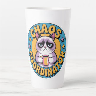 Caneca De Café Latte Adesivo de Gato Coordenador de Caos - Café Irritad