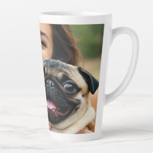 Caneca De Café Latte Adicionar Foto de Pug Personalizar Customizar