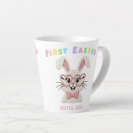 Caneca De Café Latte Adorable Baby Girl Boy First Easter Bunny Name