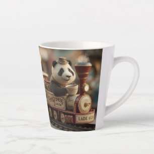 Caneca De Café Latte Adorável Figurinha de Panda em um Trem de Brinqued