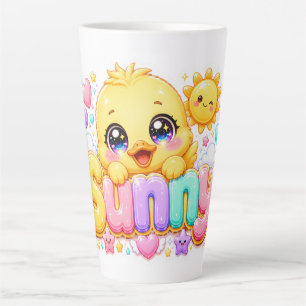 Caneca De Café Latte Adorável Kawaii Franguinho Ensolarado Nome Pastel 
