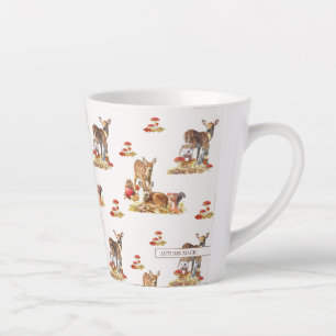 Caneca De Café Latte Adorável Padrão de Arte de Outono de Animais Flore