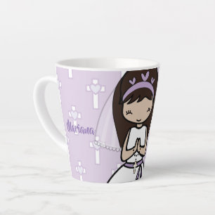Caneca De Café Latte Adorável personalizada Primeira Sagrada Menina Com