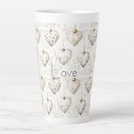Caneca De Café Latte Adornos Corações Cinza Creme Chic