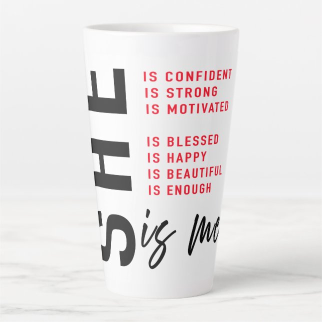 Caneca De Café Latte Afirmações Empoderadoras para Ela (Frente)