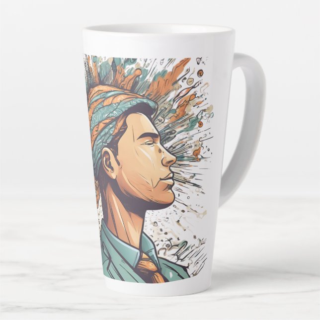 Caneca De Café Latte Afro Boho Queen - Colorida Artística (Ângulo direito)