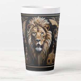 Caneca De Café Latte Afrofuturismo do casal com um leão