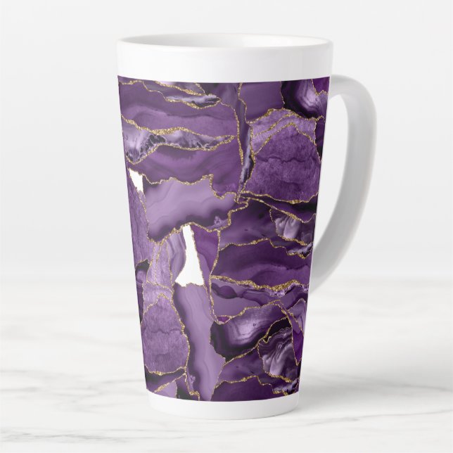 Caneca De Café Latte Agato de brilho de ouro e roxo (Ângulo direito)