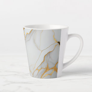 Caneca De Café Latte Agato de mármore de folha branca e dourada