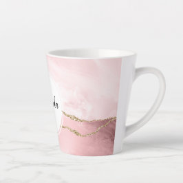 Caneca De Café Latte Agite de Blush Rosa com Elegante de Fita Dourada